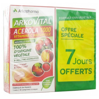 Acérola 1000 vitamine C naturelle, Lot de 2x30 comprimés Arkopharma - Parashop