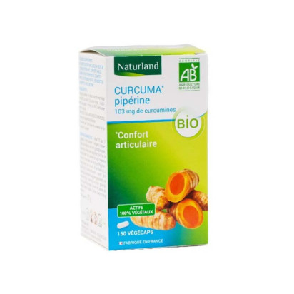 Complément alimentaire confort articulation bio curcuma piperine 150 végécaps Naturland - Parashop