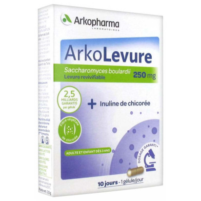 Levure revivifiable + inuline de chicorée, 250mg 10 gelules Arkopharma - Parashop