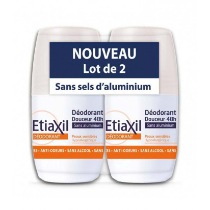Déodorant roll-on douceur 48h sans aluminium, Lot de 2 x 50ml Etiaxil - Parashop
