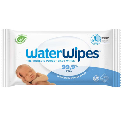 Lingettes bébé à l'eau, 60 lingettes Waterwipes - Parashop