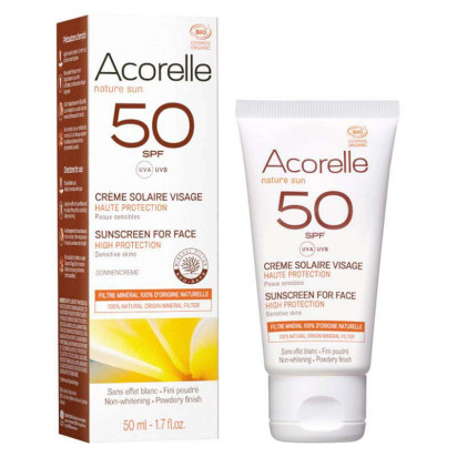 SOLAIRE Crème solaire bio visage SPF50, 50ml Acorelle - Parashop