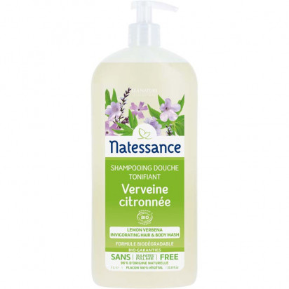 Shampoing douche tonifiant verveine citronnée Bio, 1L Natessance - Parashop