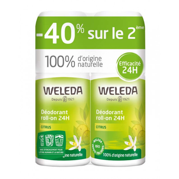 Déodorant roll-on 24h Citrus, lot 2x50ml Weleda - Parashop
