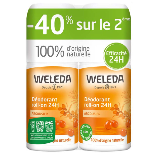 Déodorant roll-on 24h Argousier, lot 2x50ml Weleda - Parashop