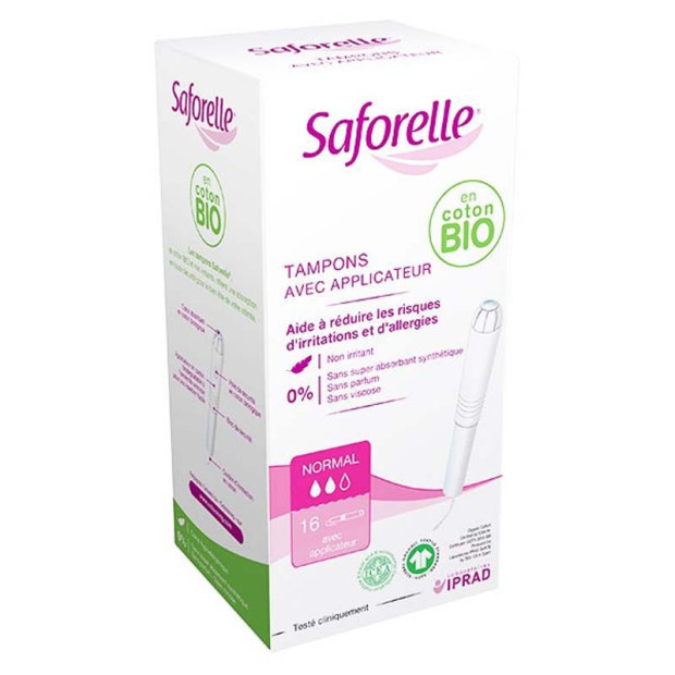 Tampons coton bio avec applicateur normal, boîte de 16 Saforelle - Parashop