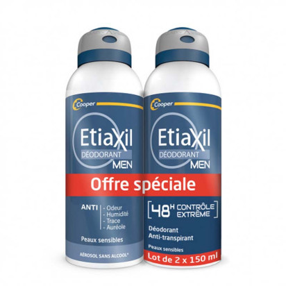 Déodorant homme anti-transpirant 48H, spray 2x150ml Etiaxil - Parashop
