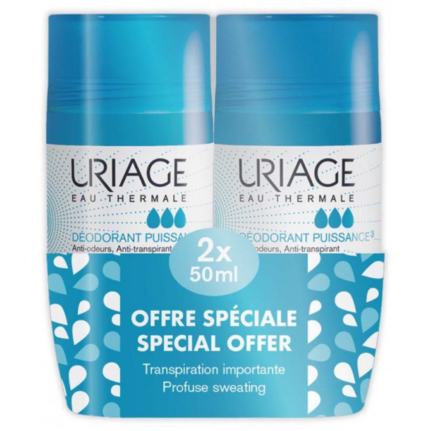 Déodorant puissance 3, Roll on, Peaux sensibles, 2X50ml Uriage - Parashop