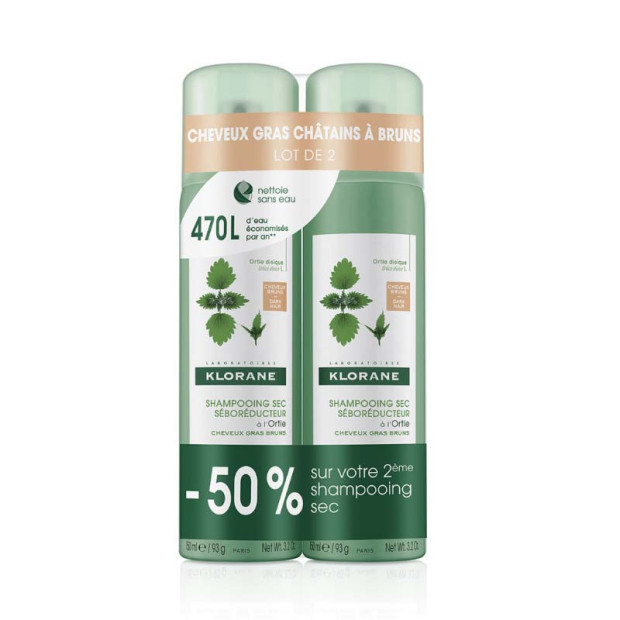 Shampoing SEC Séboréducteur ortie 2x150ml Klorane - Parashop