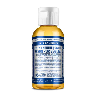 Savon liquide pure végétal menthe, 60ml Dr Bronner'S - Parashop