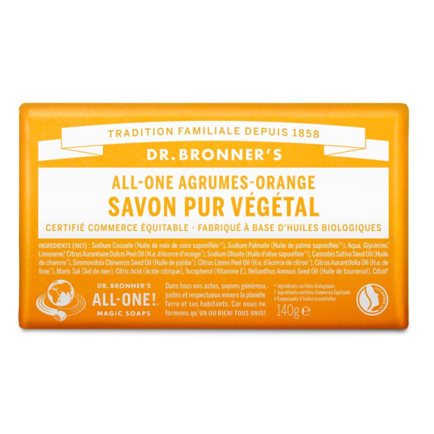 Pain savon pur végétal agrume et orange, 140g Dr Bronner'S - Parashop