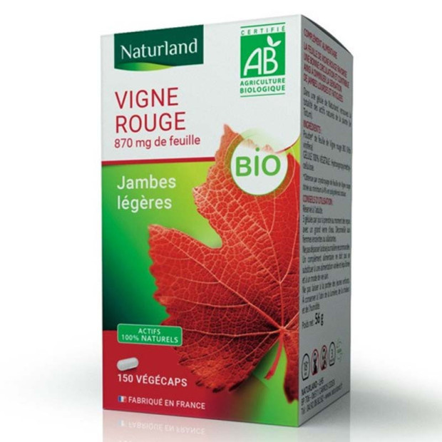 Vigne rouge bio jambes légères, 150 végécaps Naturland - Parashop