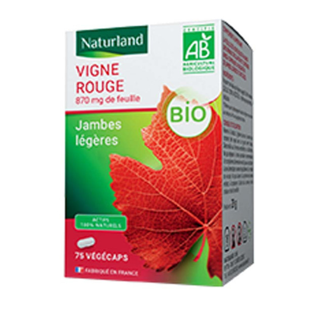 Vigne rouge bio jambes légères, 75 végécaps Naturland - Parashop