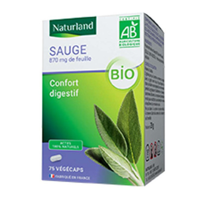 Sauge bio confort digestif, 75 végécaps Naturland - Parashop