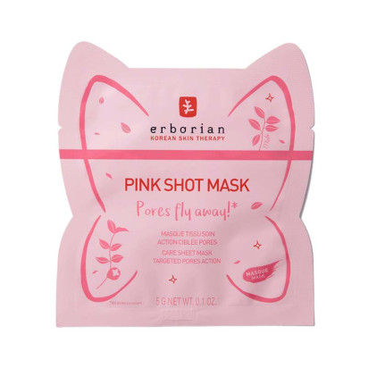 Pink shot mask "pores fly away!"
