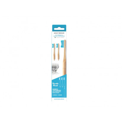 Brosse à dents souple bambou, 1 manche + 3 têtes bleu