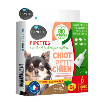 Pipettes chiot/petit chien, 6x1.5ml Biovetol - Parashop