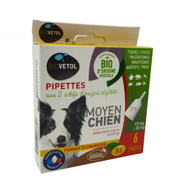 Pipettes moyen chien, 6x3ml Biovetol - Parashop