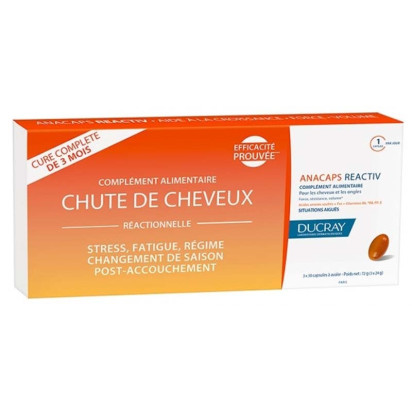 ANACAPS REACTIV chute de cheveux réactionnelle, 3x30 gélules Ducray - Parashop