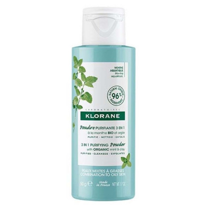 Poudre purifiante 3-en-1 à la menthe bio et argile, 50g Klorane - Parashop