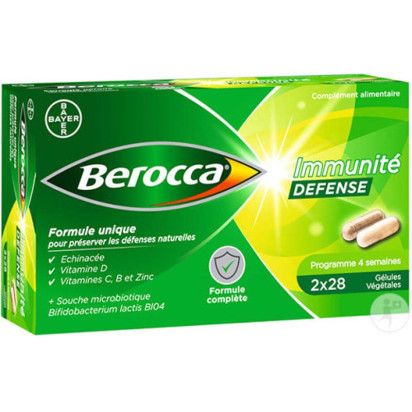 BEROCCA IMMUNITÉ Défense Vitamine D, C, B et Zinc, lot 2x28 gélules végétales Bayer - Parashop
