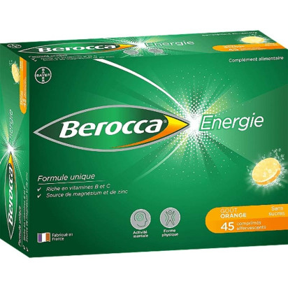 BEROCCA ENERGIE Orange, Vitamine B et C, Magnésium et Zinc, 45 comprimés effervescents Bayer - Parashop