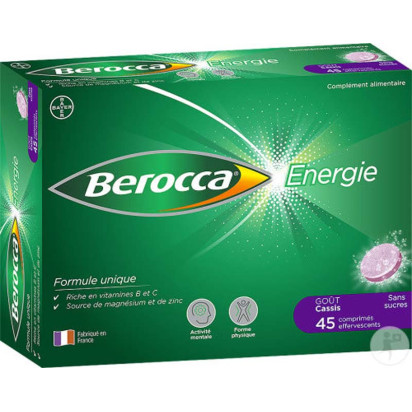 BEROCCA ENERGIE Cassis, Vitamine B et C, Magnésium et Zinc, 45 comprimés effervescents Bayer - Parashop