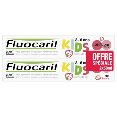 KIDS Dentifrice 3-6ans, Fraise, 2x50ml Fluocaril - Parashop