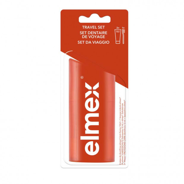 Set dentaire voyage anti-caries, 1 brosse à dents + 2 mini dentifrices Elmex - Parashop
