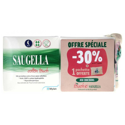 COTTON TOUCH Serviettes extra-fines ailettes nuit, lot 2x12