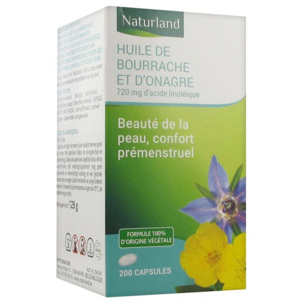 Huile de bourrage et d'Onagre, 200 capsules Naturland - Parashop