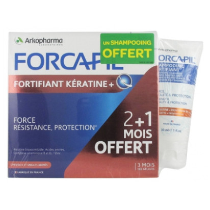FORCAPIL Fortifiant Kératine +, 180 gélules + shampoing OFFERT