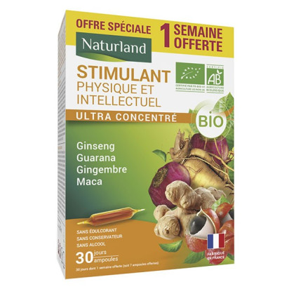 Stimulant Physique et Intellectuel Bio, 30 ampoules Naturland - Parashop