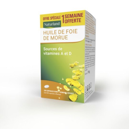 Huile de foie de morue, 220 capsules Naturland - Parashop