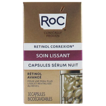 RETINOL CORREXION Soin lissant capsules sérum nuit, 30 capsules biodégradables Roc - Parashop