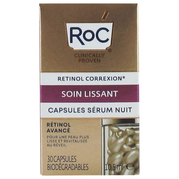 RETINOL CORREXION Soin lissant capsules sérum nuit, 30 capsules biodégradables Roc - Parashop