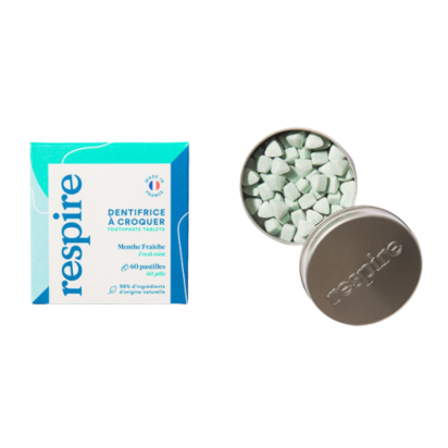 Dentifrice naturel solide à croquer Menthe fraîche, 60 pastilles Respire - Parashop