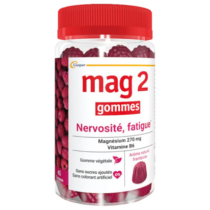 MAG2 Gommes Framboise Nervosité Fatigue, 45 gommes Cooper - Parashop