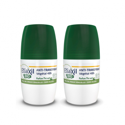 Roll-on anti-transpirant végétal 48H thé vert bio, lot 2x50ml Etiaxil - Parashop