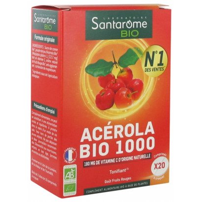 Acérola Bio 1000, 20 comprimés Santarôme - Parashop