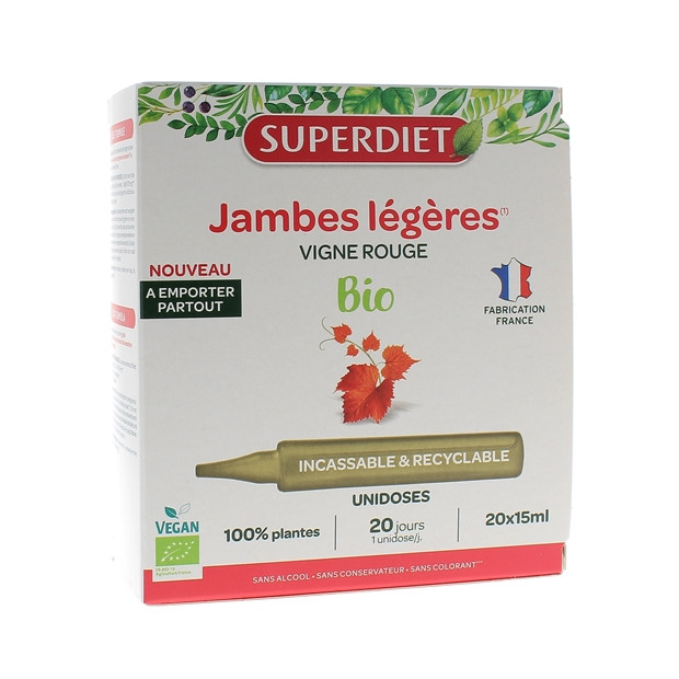 Jambes légères vigne rouge 20 jours, 20 ampoules Super Diet - Parashop