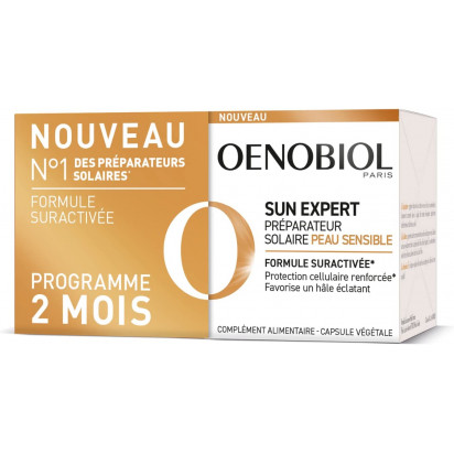 SUN EXPERT Préparation solaire peaux sensibles 2 mois, lot 2x30 capsules Oenobiol - Parashop