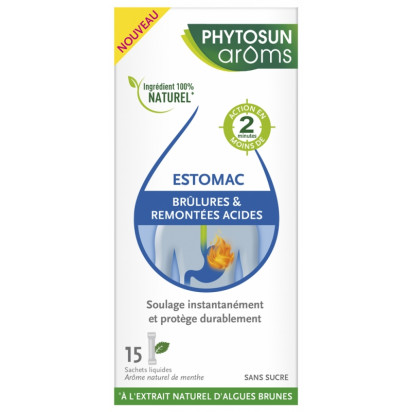 Brûlure estomac & remontées acides, 15 sachets liquides Phytosun Aroms - Parashop