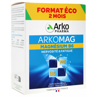 ARKOMAG Magnésium B6 nervosité et fatigue, 2 mois 120 gélules Arkopharma - Parashop