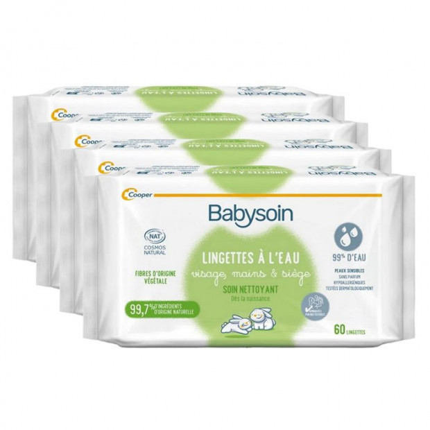 Lingettes à l'eau Bio, lot 4x60 sachets Babysoin - Parashop