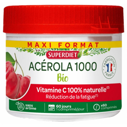 Acerola 1000 bio, 60 comprimés Super Diet - Parashop