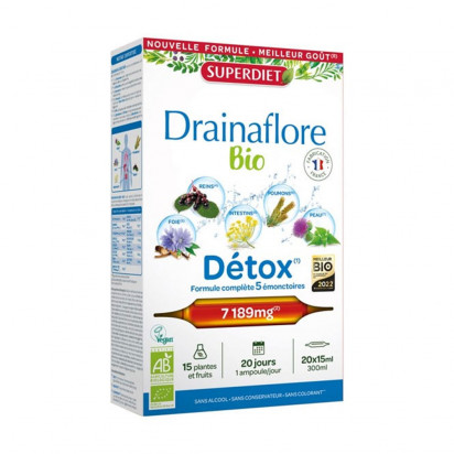 Drainaflore bio détox, 20 ampoules Super Diet - Parashop