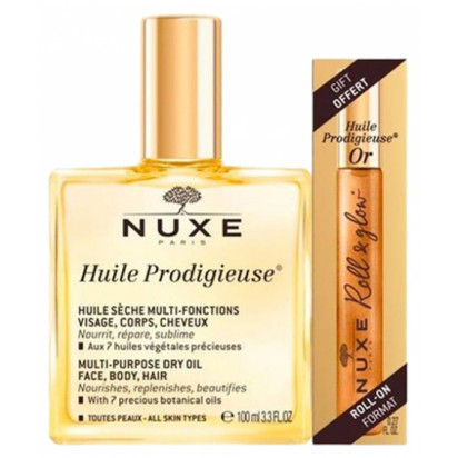 PRODIGIEUSE Huile sèche multi-fonctions 100ml + Roll & Glow Huile Prodigieuse Or 8ml OFFERT Nuxe - Parashop