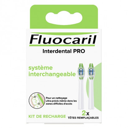 INTERDENTAL PRO Système Interchangeable Medium, 2 Têtes Remplaçables Fluocaril - Parashop