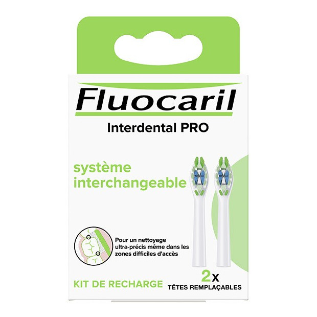 INTERDENTAL PRO Système Interchangeable Medium, 2 Têtes Remplaçables Fluocaril - Parashop